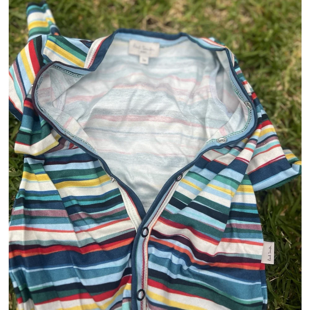 Paul Smith Baby Multicolor Stripe Footed Pajamas One Piece Size 3M Snap Front
